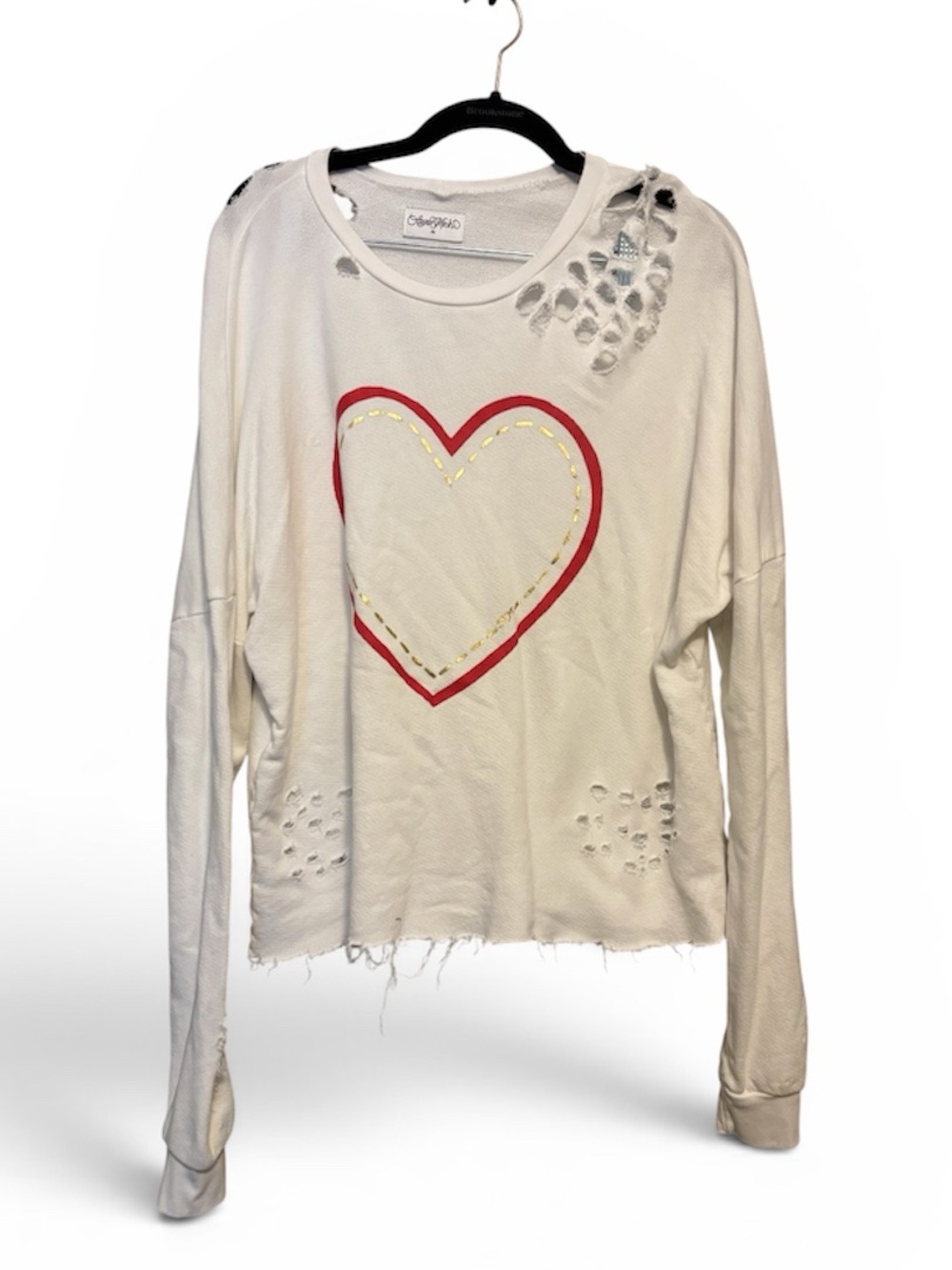 Lauren Moshi Distressed Heart Sweatshirt M